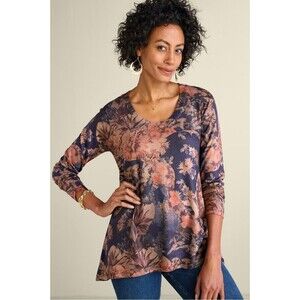 Soft Surroundings Millie Tunic Long Sleeve Cranes Bird Floral Print Sz Large